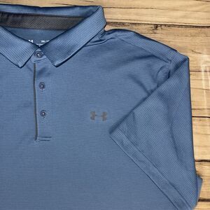 Under Armour Polo Shirt Mens XXL 2XL Blue Casual Loose fit Heatgear Golf Top